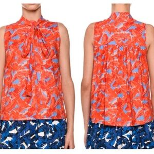 MSGM Milano Palm Print Tie Neck Sleeveless Button Up Shirt Size 44 or US 10